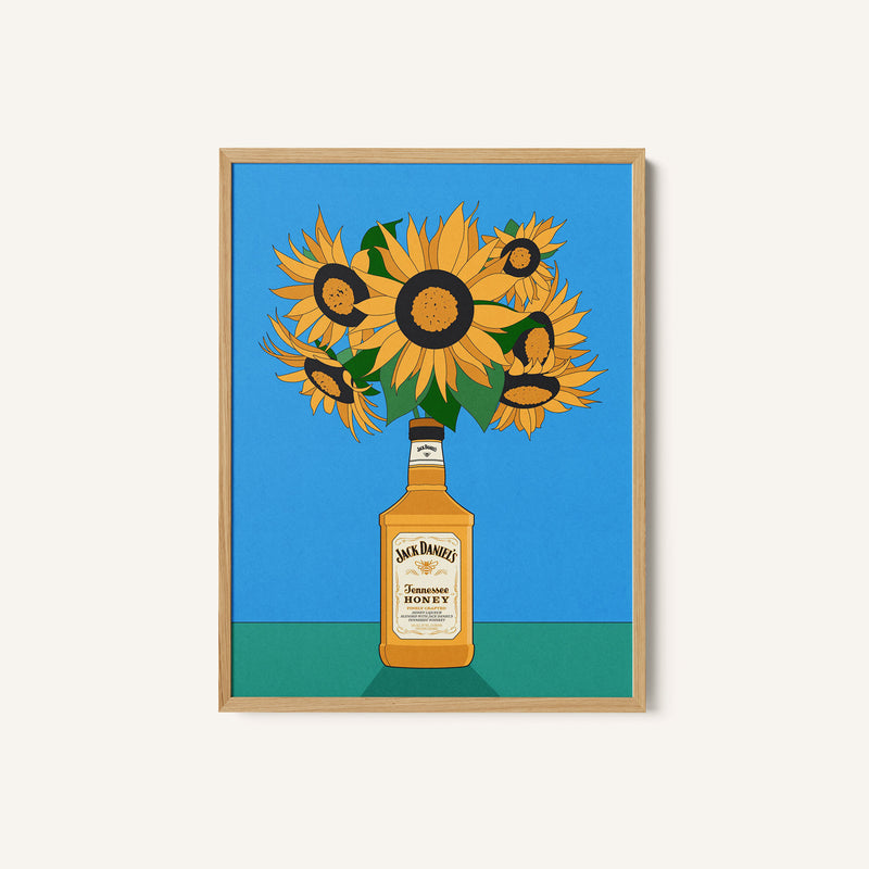 Sunflowers in Honey Whiskey Retro Illustration