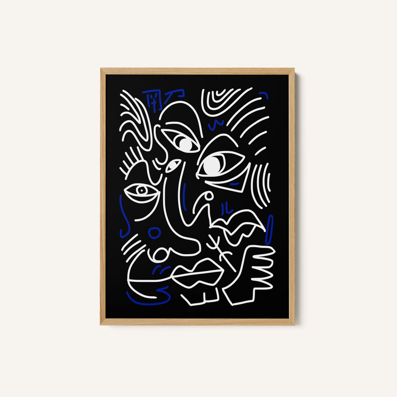 White And Blue Lines On A Black Background