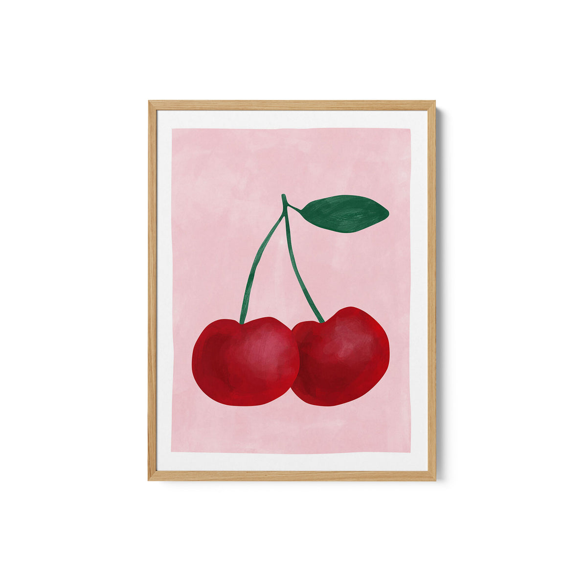 Red Cherries with a Green Leaf