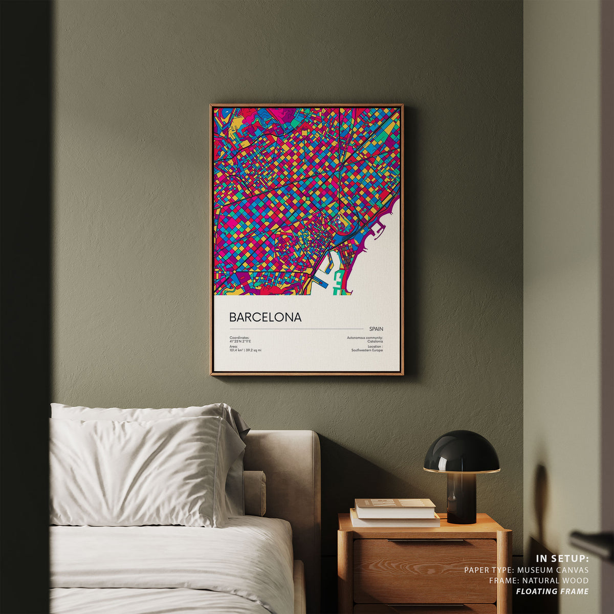 Road Map of Barcelona with Colorful Neighborhoods