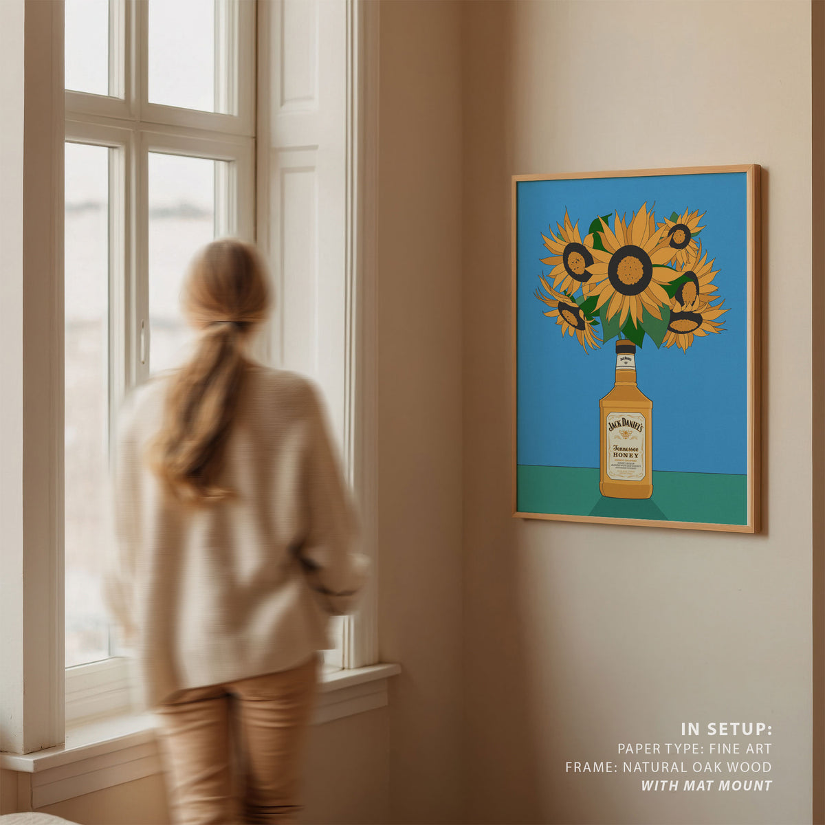 Sunflowers in Honey Whiskey Retro Illustration