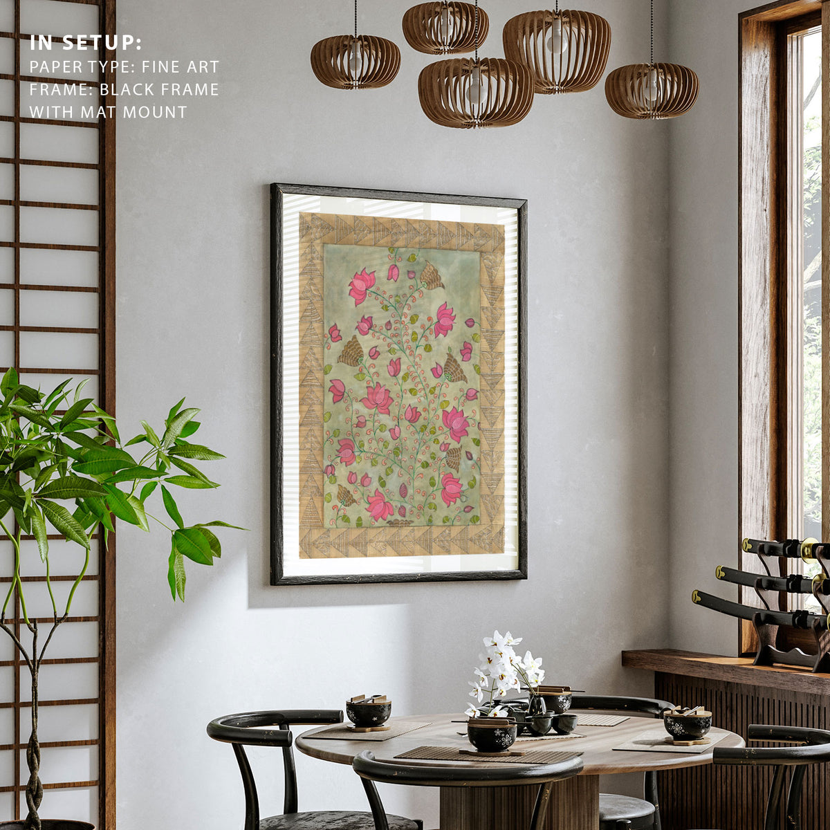 Madhubani Motifs Flower Vintage II, Madhubani Art
