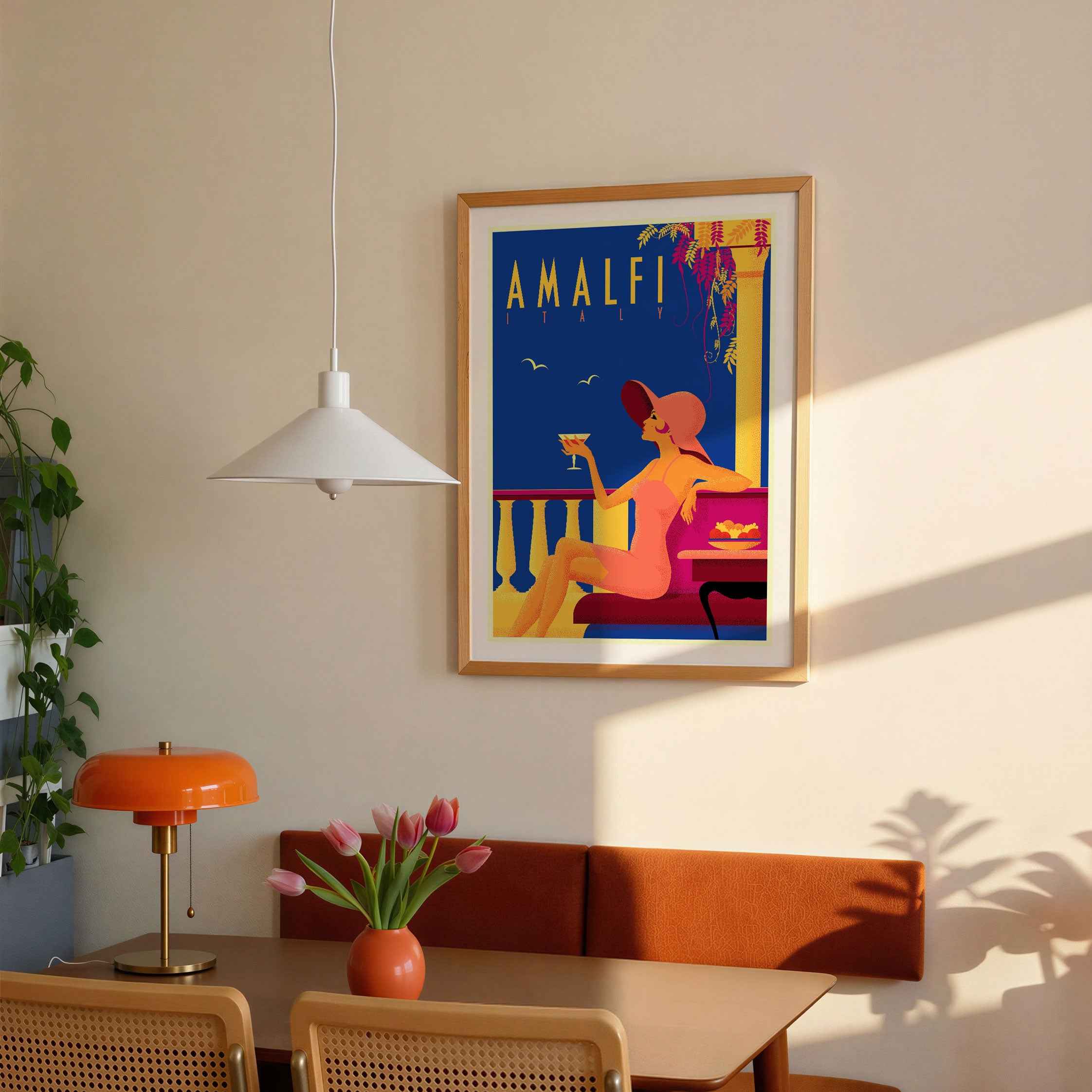 BW SEP Amalfi Travel Poster Print
