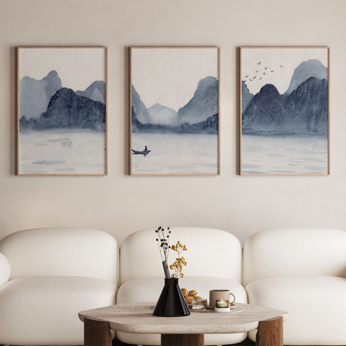 Mountains and River Watecolor Style
