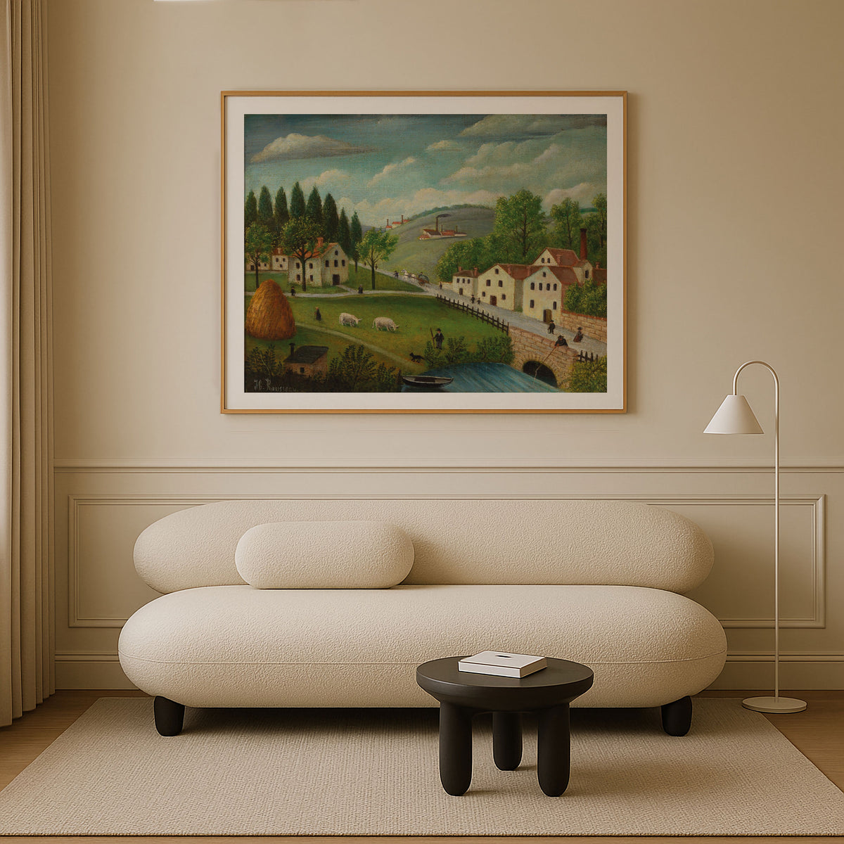 Pastoral Landscape with Stream, Fisherman and Stroller