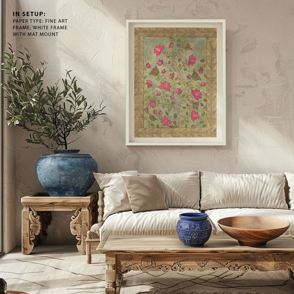 Madhubani Motifs Flower Vintage II, Madhubani Art