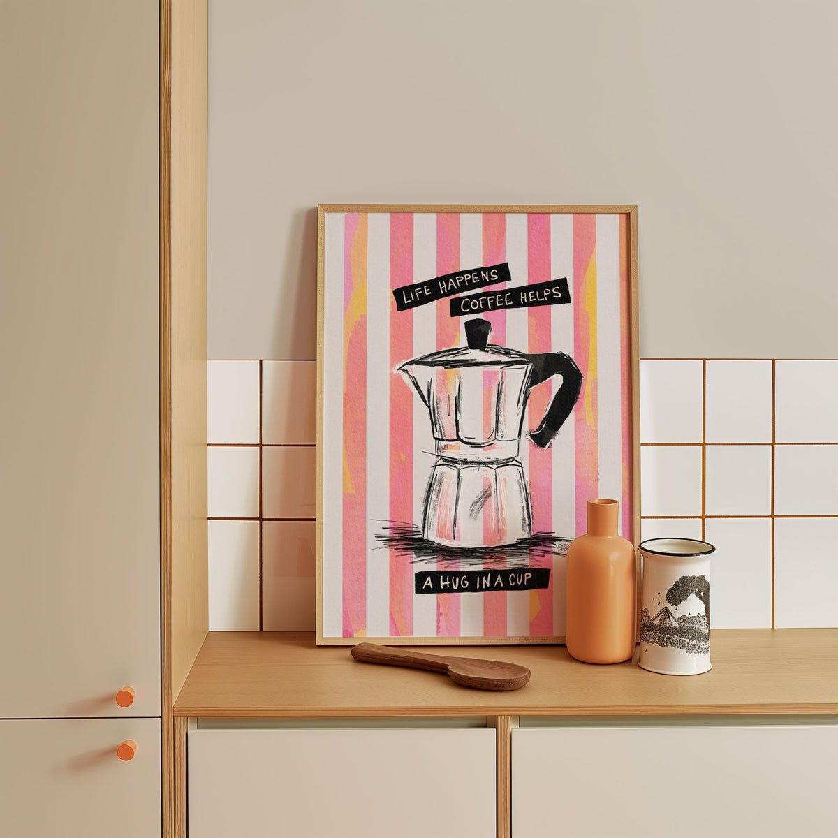 Mocca Coffee on Stripes - Hug in a Cup