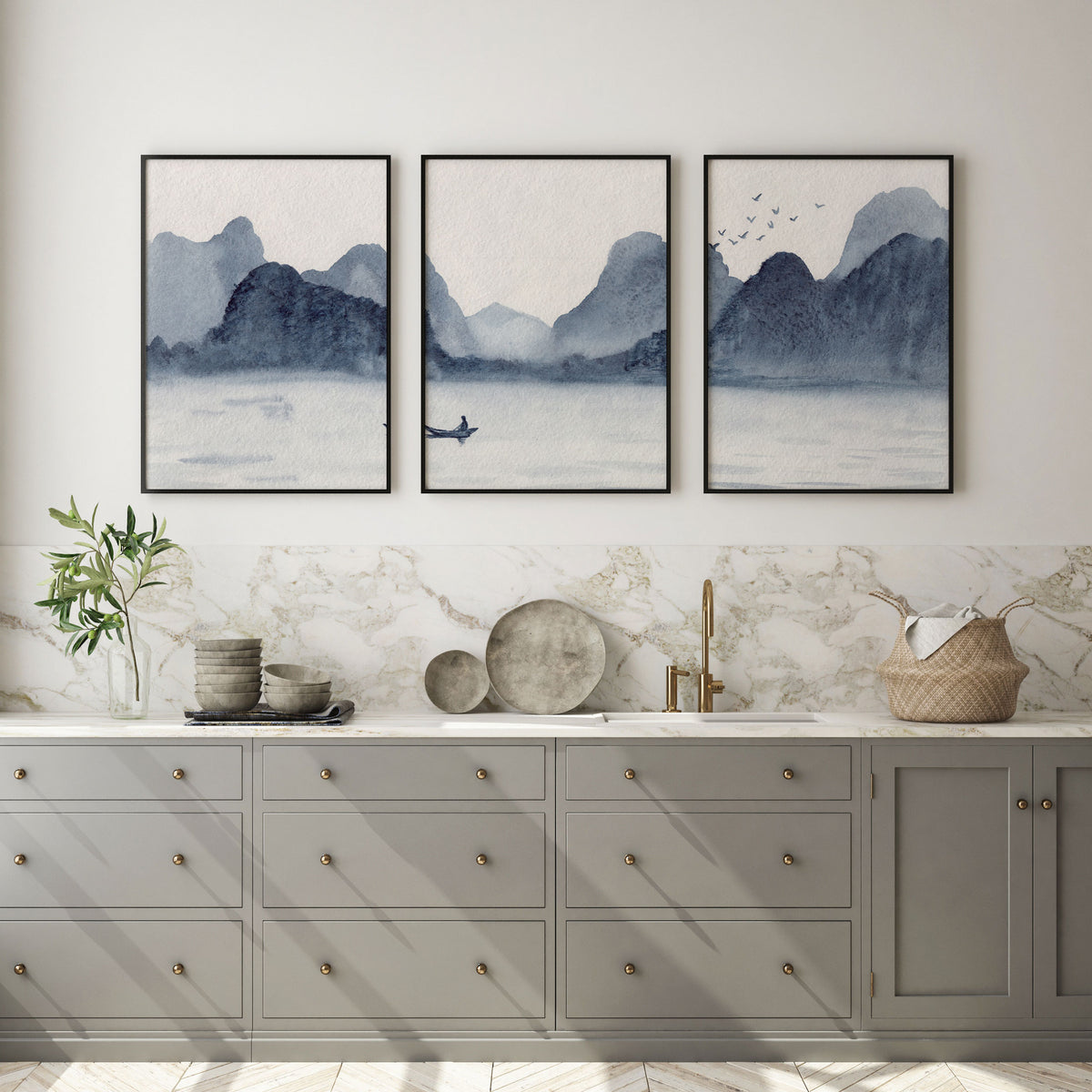 Mountains and River Watecolor Style