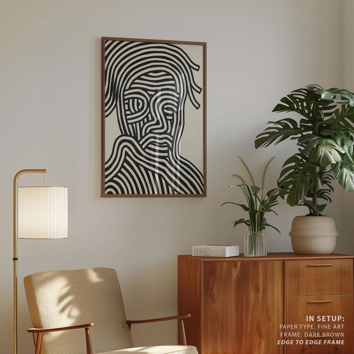 Stylized Human Face With Black Stripes