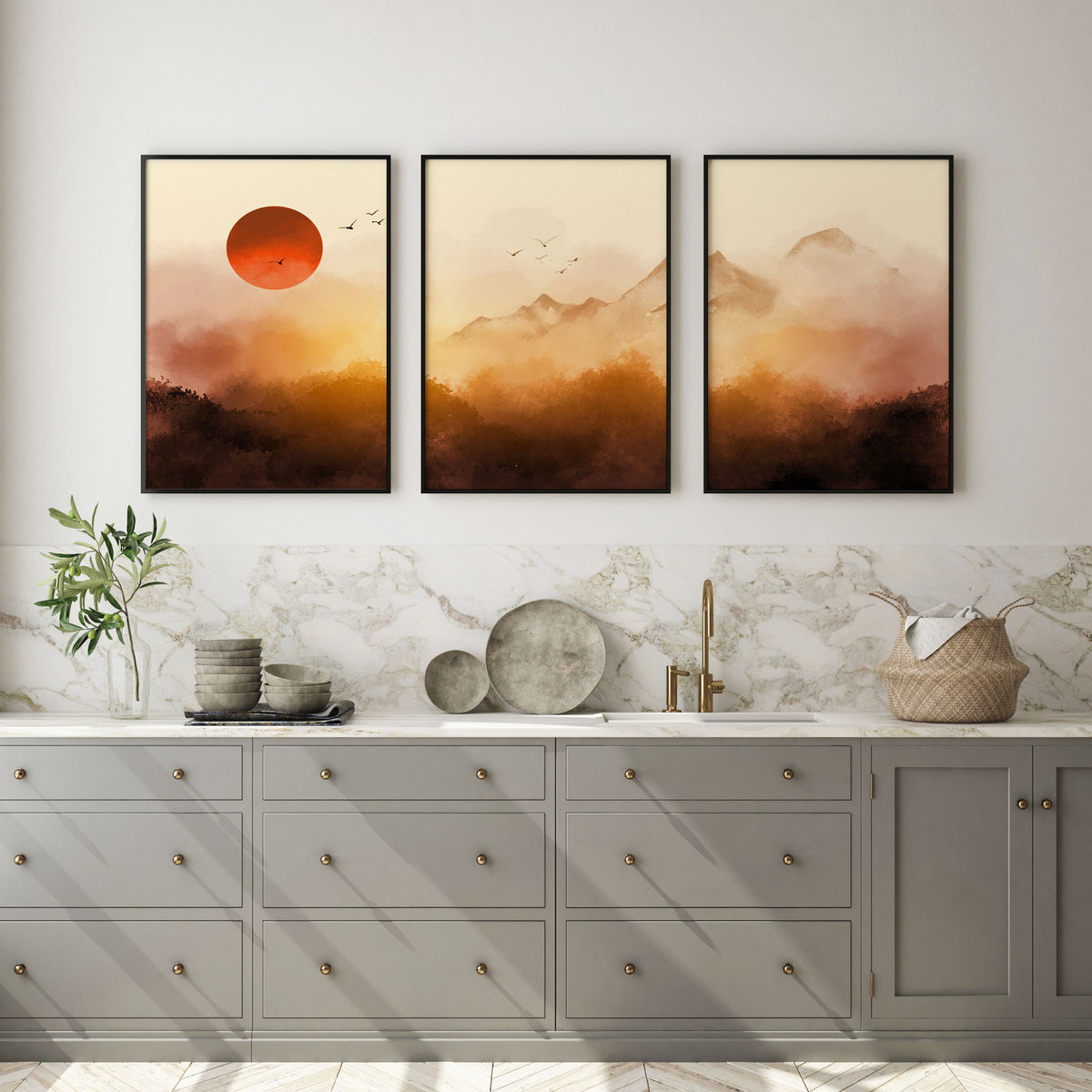 Sunrise Landscape with Misty Forest