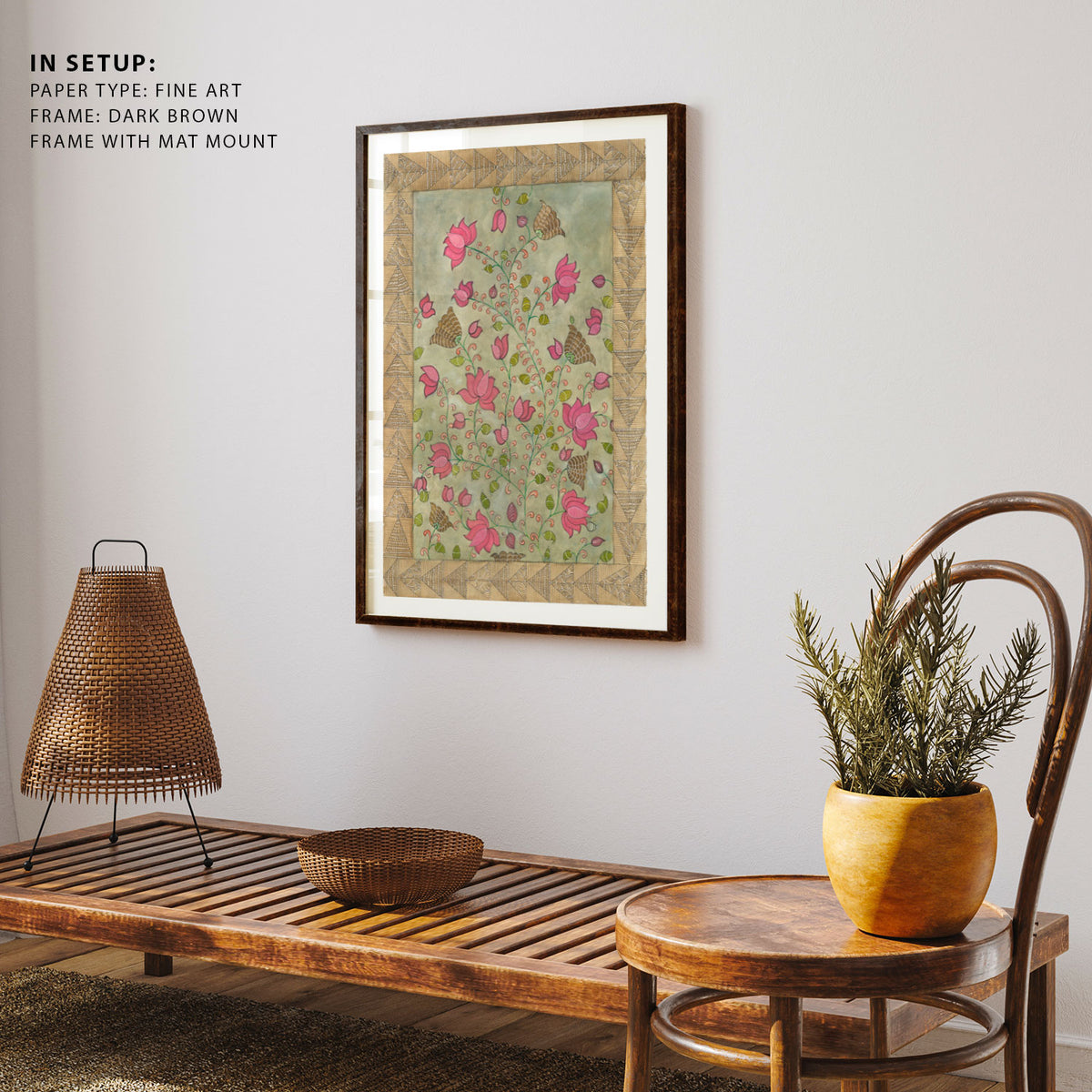 Madhubani Motifs Flower Vintage II, Madhubani Art