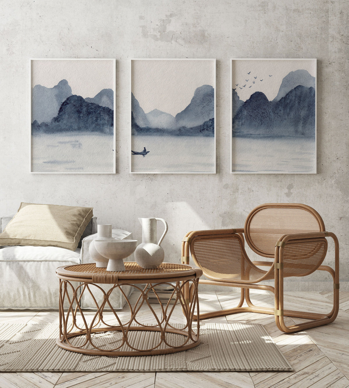 Mountains and River Watecolor Style