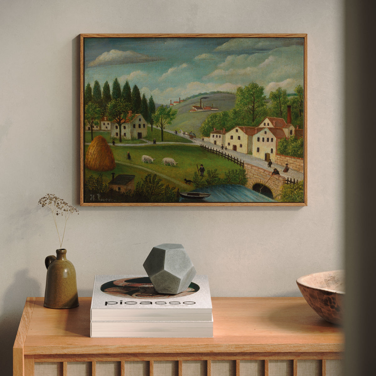 Pastoral Landscape with Stream, Fisherman and Stroller