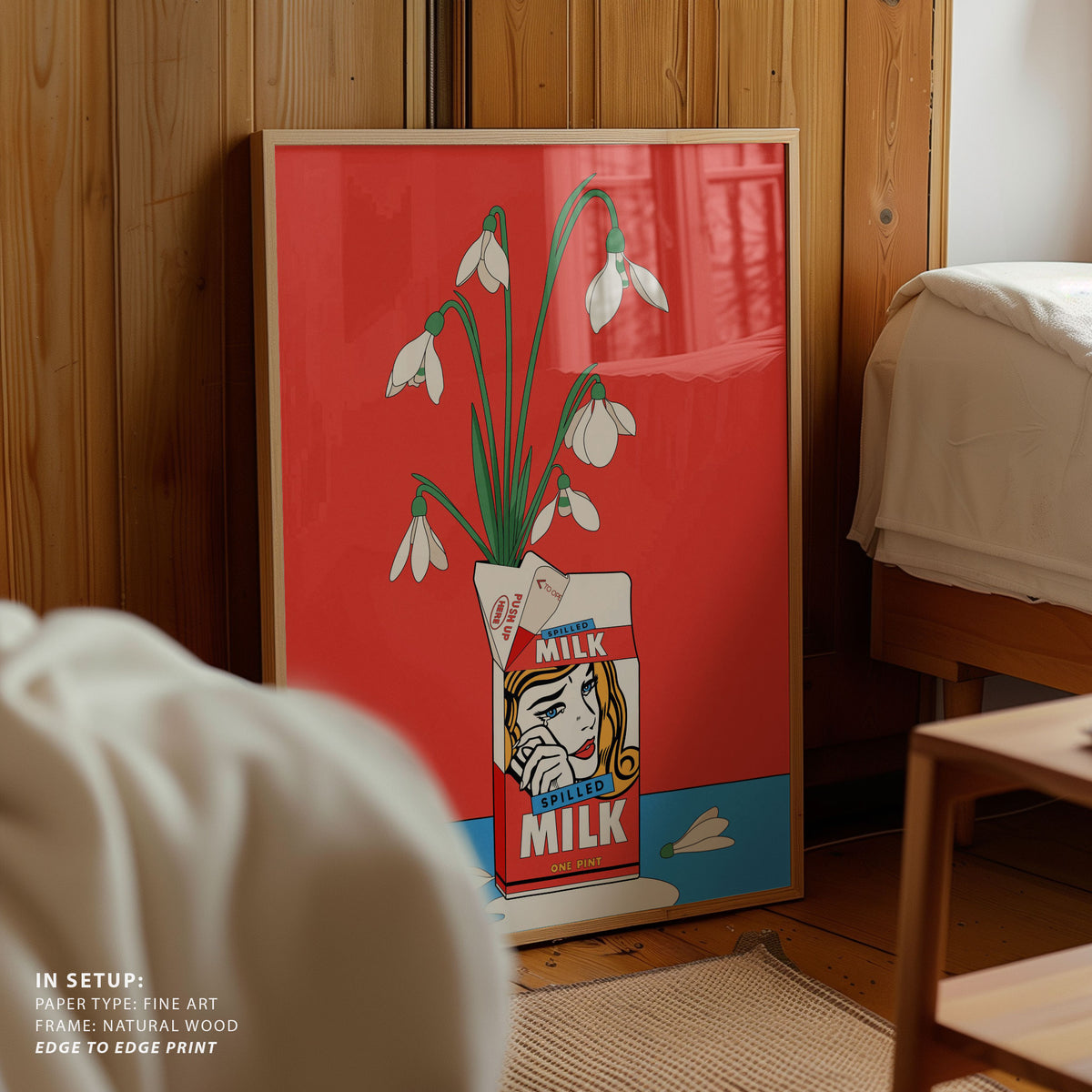 Snowdrops in Spilled Milk Carton Retro Illustration