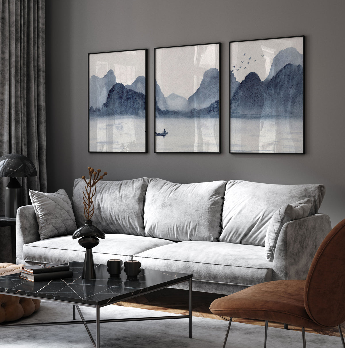 Mountains and River Watecolor Style