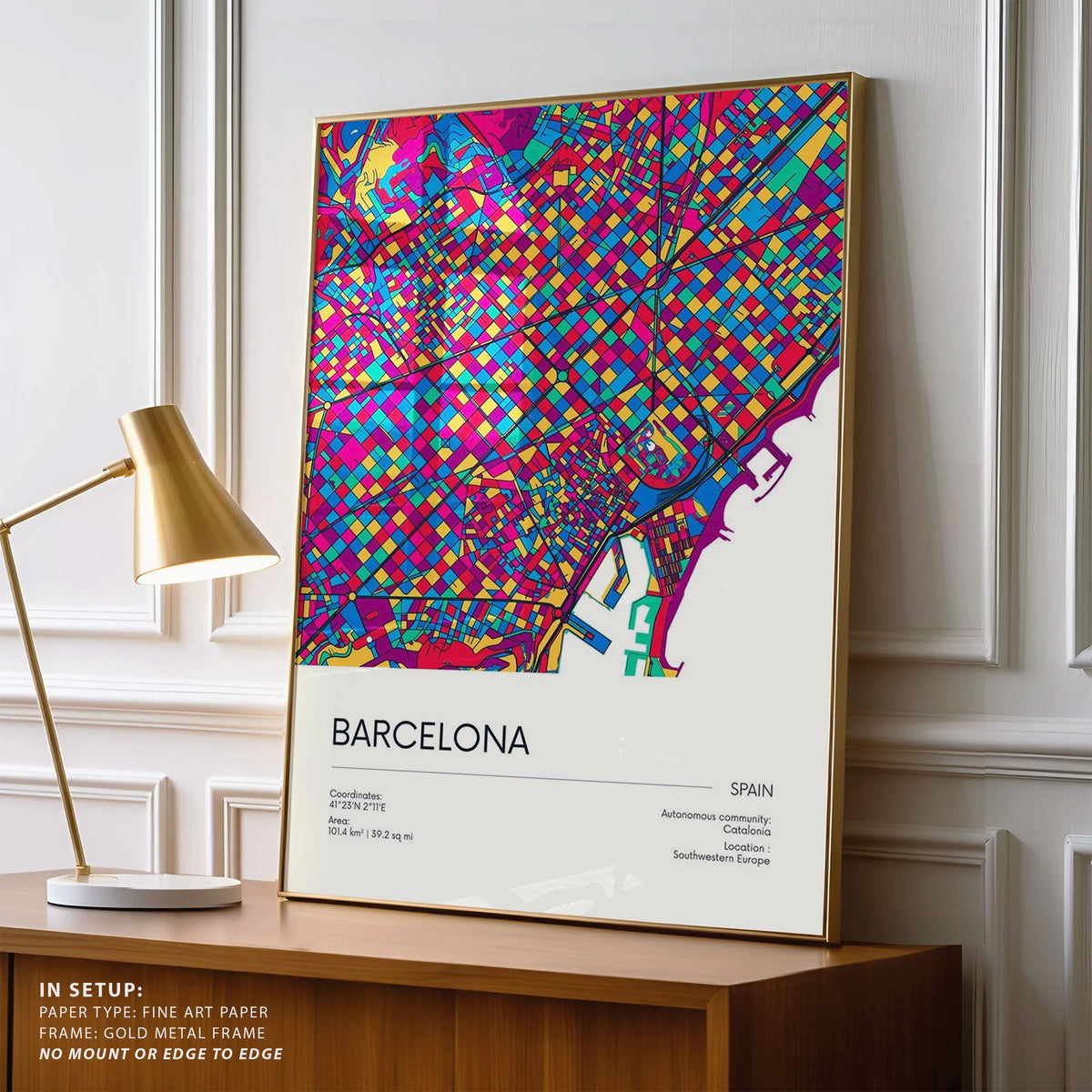 Road Map of Barcelona with Colorful Neighborhoods
