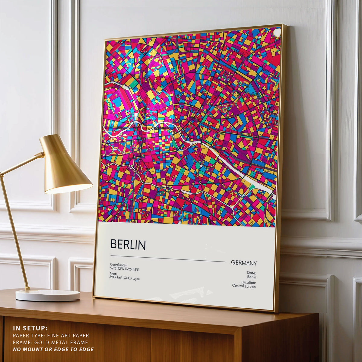 Road Map of Berlin with Colorful Neighborhoods and Districts