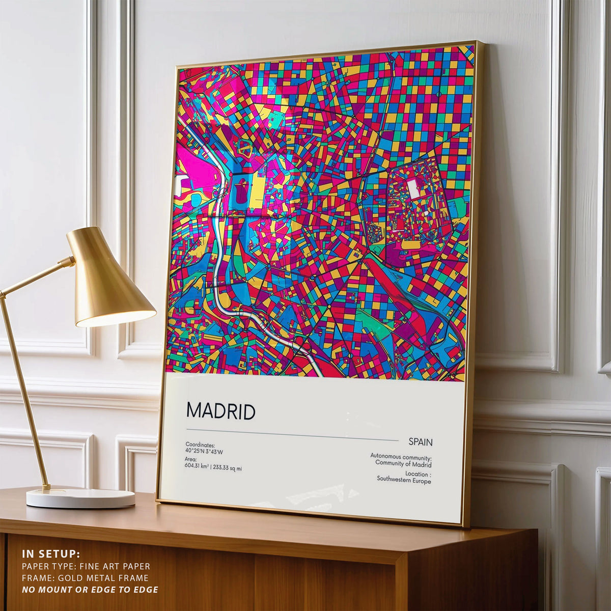Road Map of Madrid with Colorful Neighborhoods
