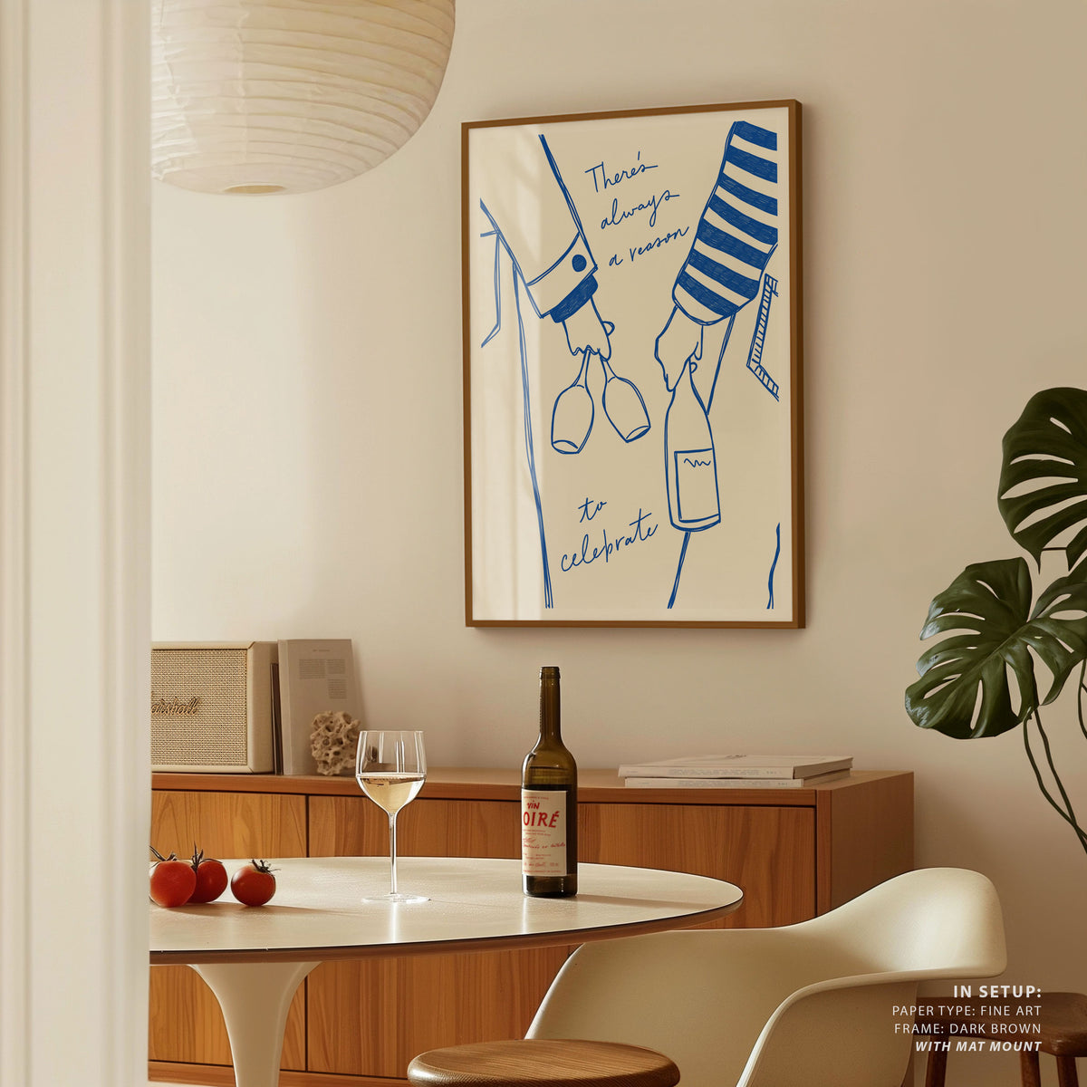 Woman Holding Wine Bottle and Wine Glass Blue - Wine Vin Femme Bleu