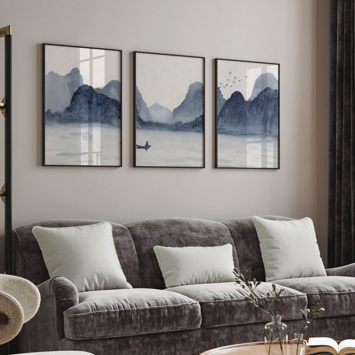 Mountains and River Watecolor Style