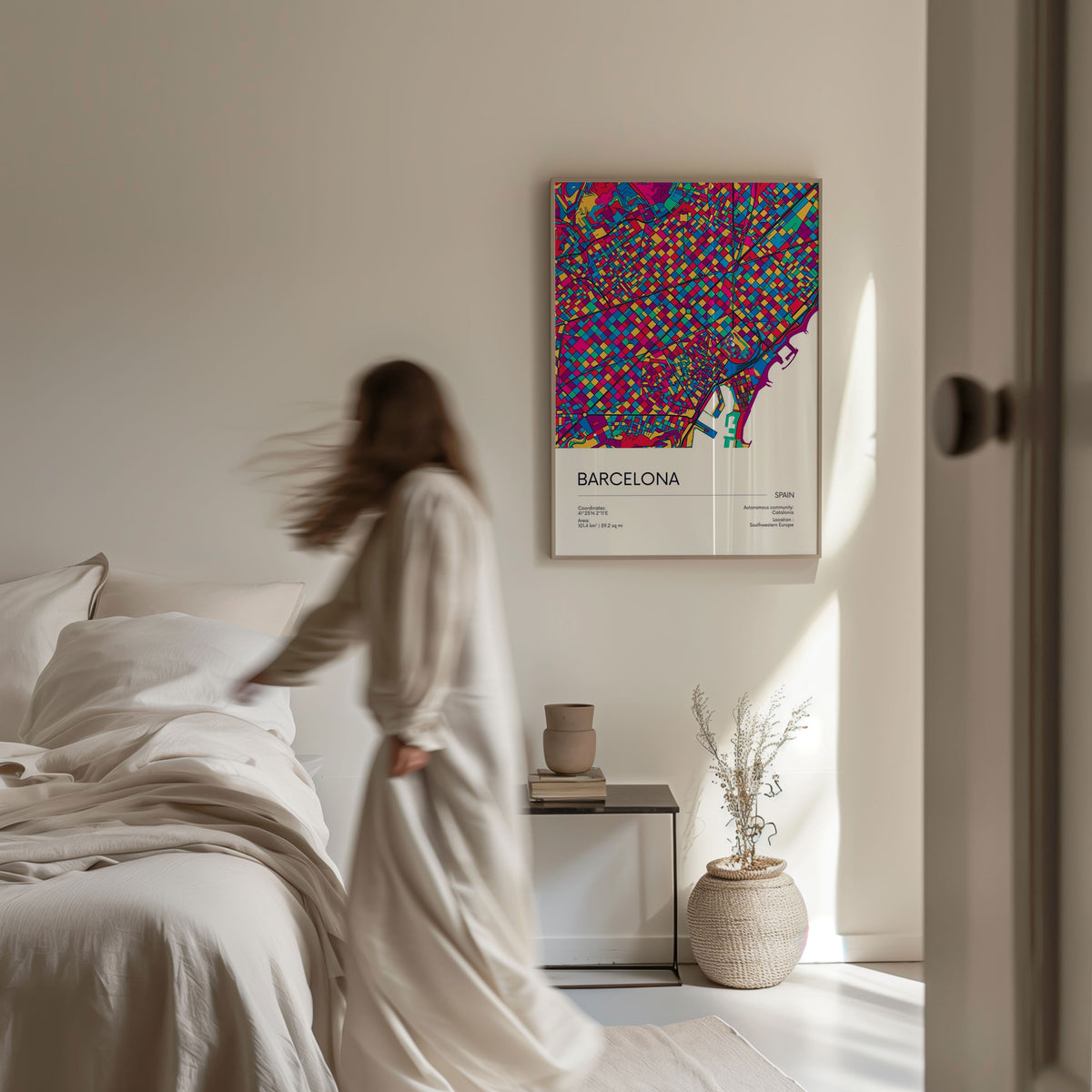 Road Map of Barcelona with Colorful Neighborhoods