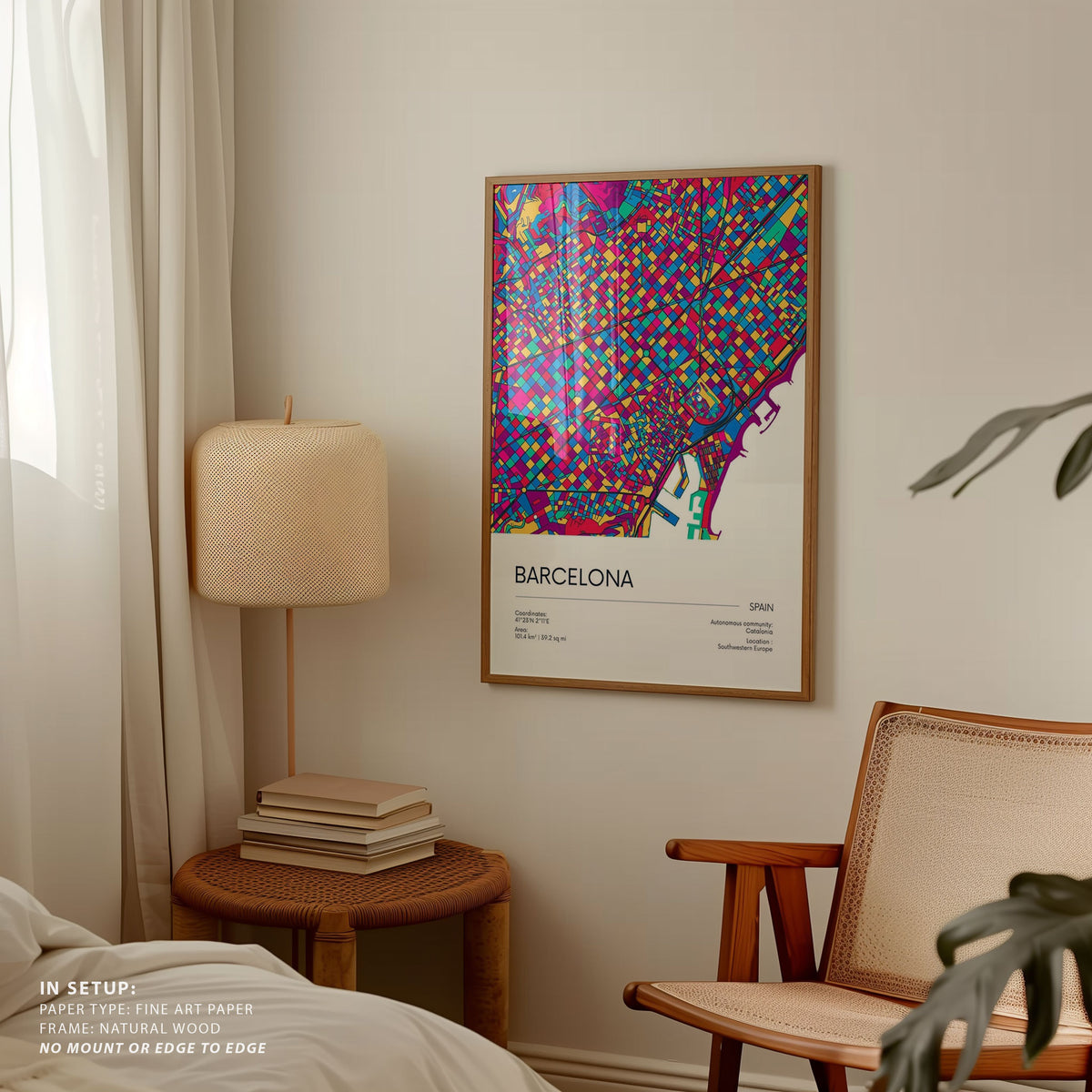 Road Map of Barcelona with Colorful Neighborhoods