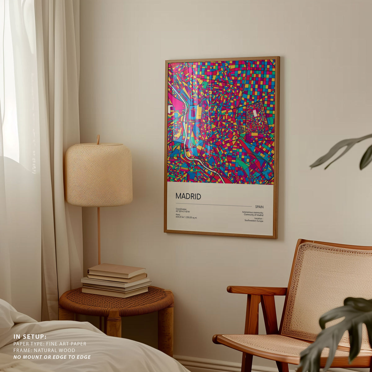 Road Map of Madrid with Colorful Neighborhoods