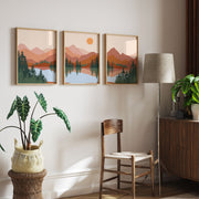 Abstract Mountain Lake Trees Set of 3, Mid Century Modern Wall Art, Boho Art – image 6