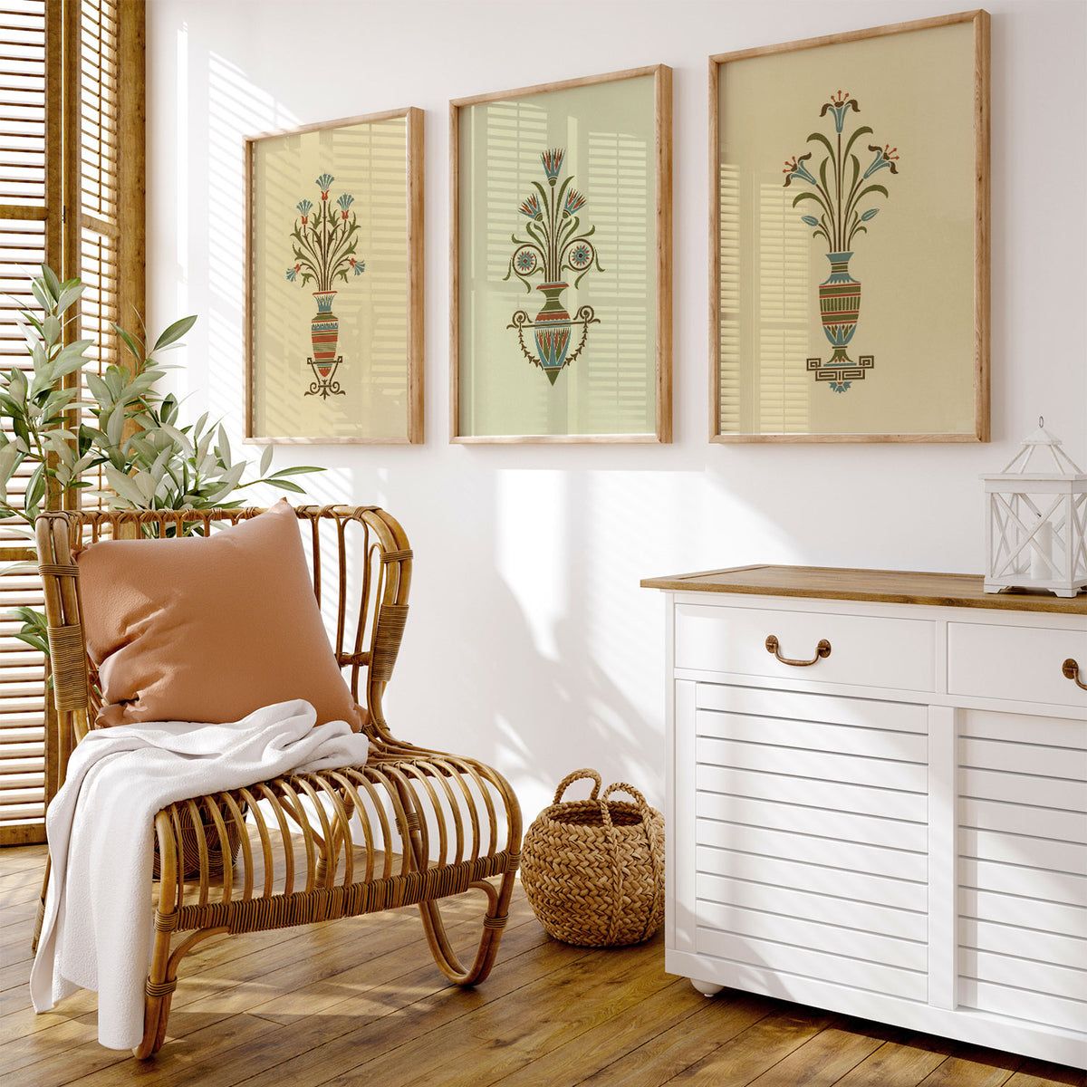 Mughal Motifs, Flower Motif, Set of 3, Set of Three Paintings