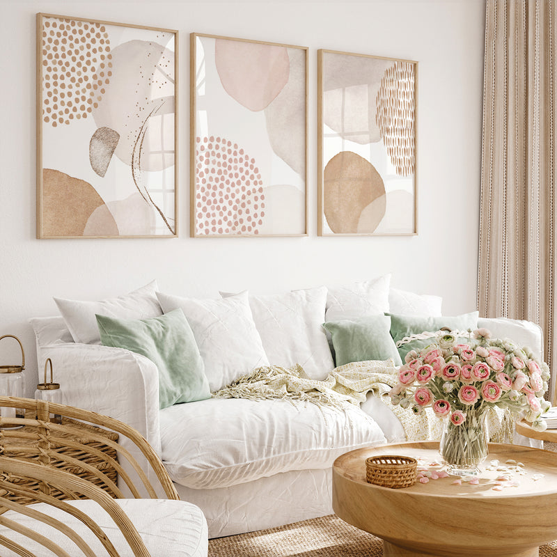 Neutral Art Set of 3, Brush Strokes Modern Line Art, Pink Beige Abstract Painting