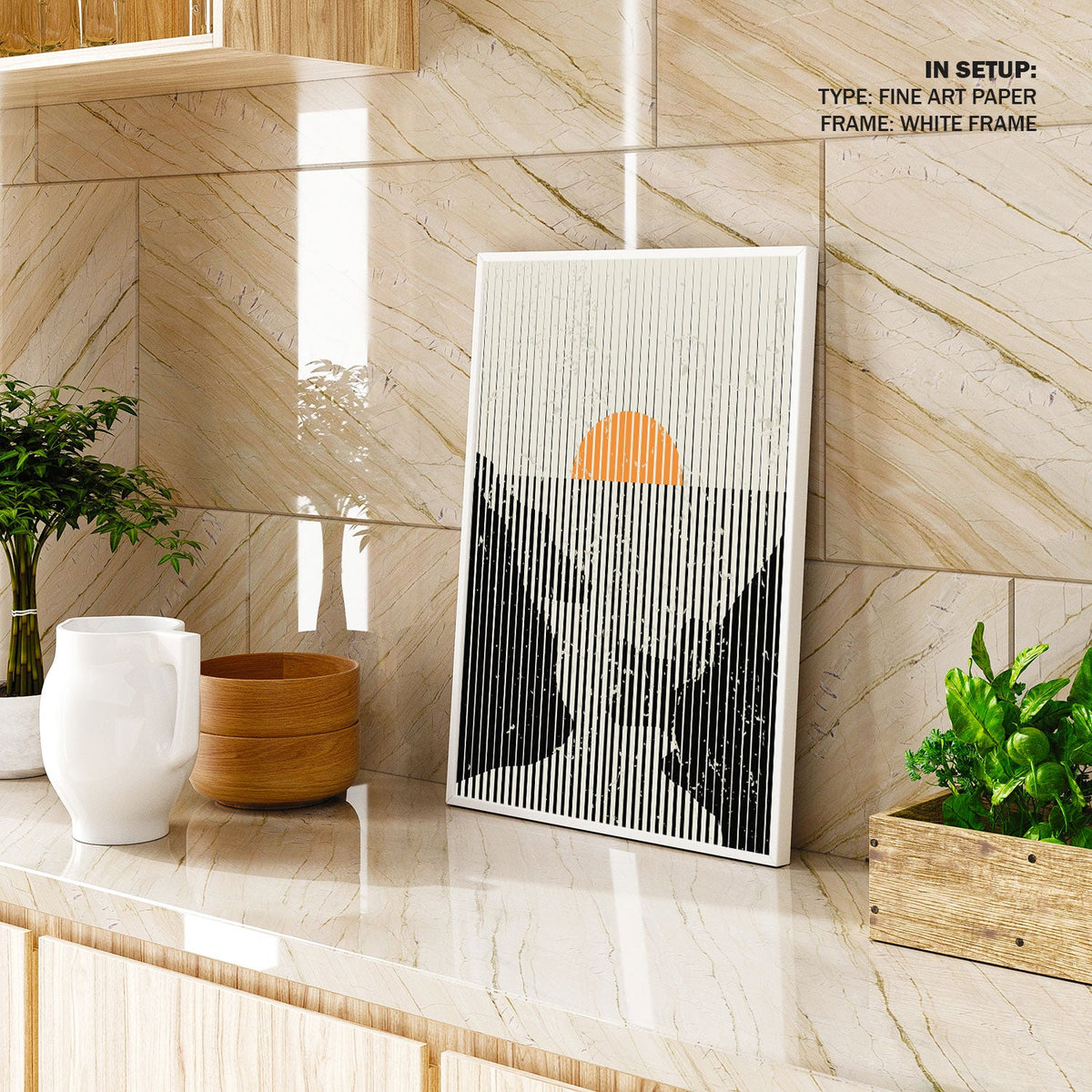Mountains and Sun 01, Minimalist Art Painting